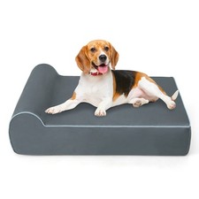 Pet Bed for Large Dogs with Headrest, Removable Cover  Anti-slip Bottom Grey