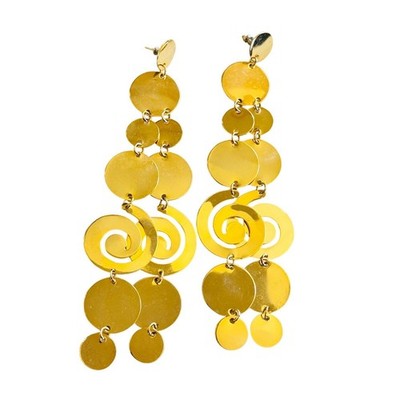 VTG 80s Over the Top Long Gold Plated Earrings Dangle Pierced Statement Large 6''