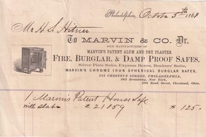 Original MARVIN & CO $125 FIRE BURGLAR PROOF SAFES New York Cleveland 1868