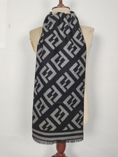 FENDI genuine vintage patterned Grey / Black wool cashmere winter scarf scarves