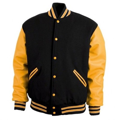 Rennoc Classic Varsity Letterman Jacket Mens XL Black Gold Virgin Melton Wool