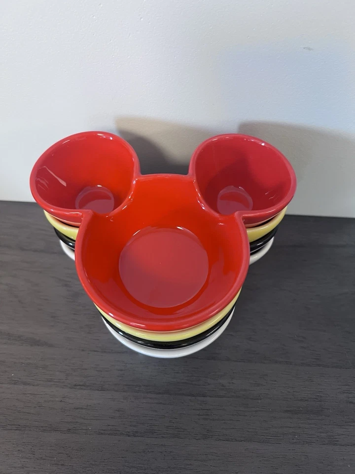 Disney Mickey Mouse Forma Negro Rojo Blanco Amarillo Snack Bowls/Dip Bowls Juego de 4 Foto 2 de 4