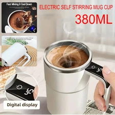 (White) Self Stirring Mug, Auto Magnetic Coffee Mug with LED Display Temperature