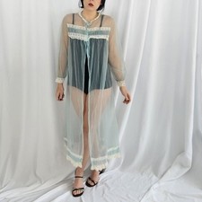 60s/70s Sheer Blue and White Robe