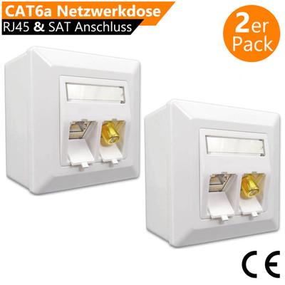 2x Kombi Cat6a Netzwerkdose Keystone Jack Modul RJ45 CAT LAN + TV SAT F-Antenne