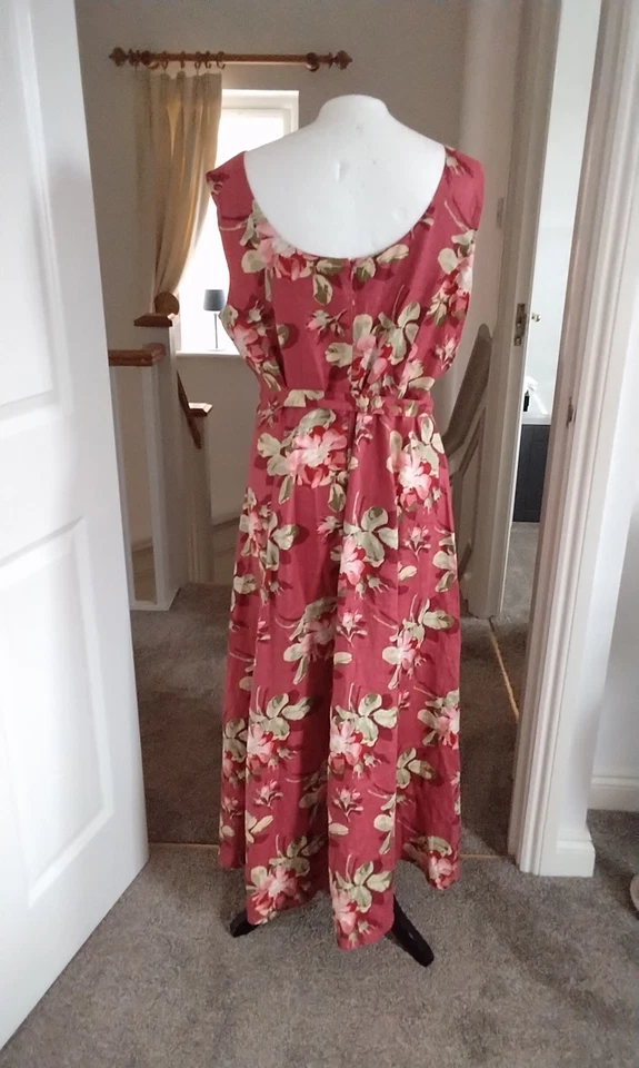 Vintage 1980s Laura Ashley dress pink linen pinafore floral  sundress size 16 - Image 4 of 4