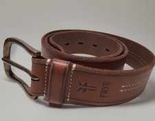 NWOT Frye Men's Brown Tan Leather Center Stitch Belt Sz 36 1.5" wide 98