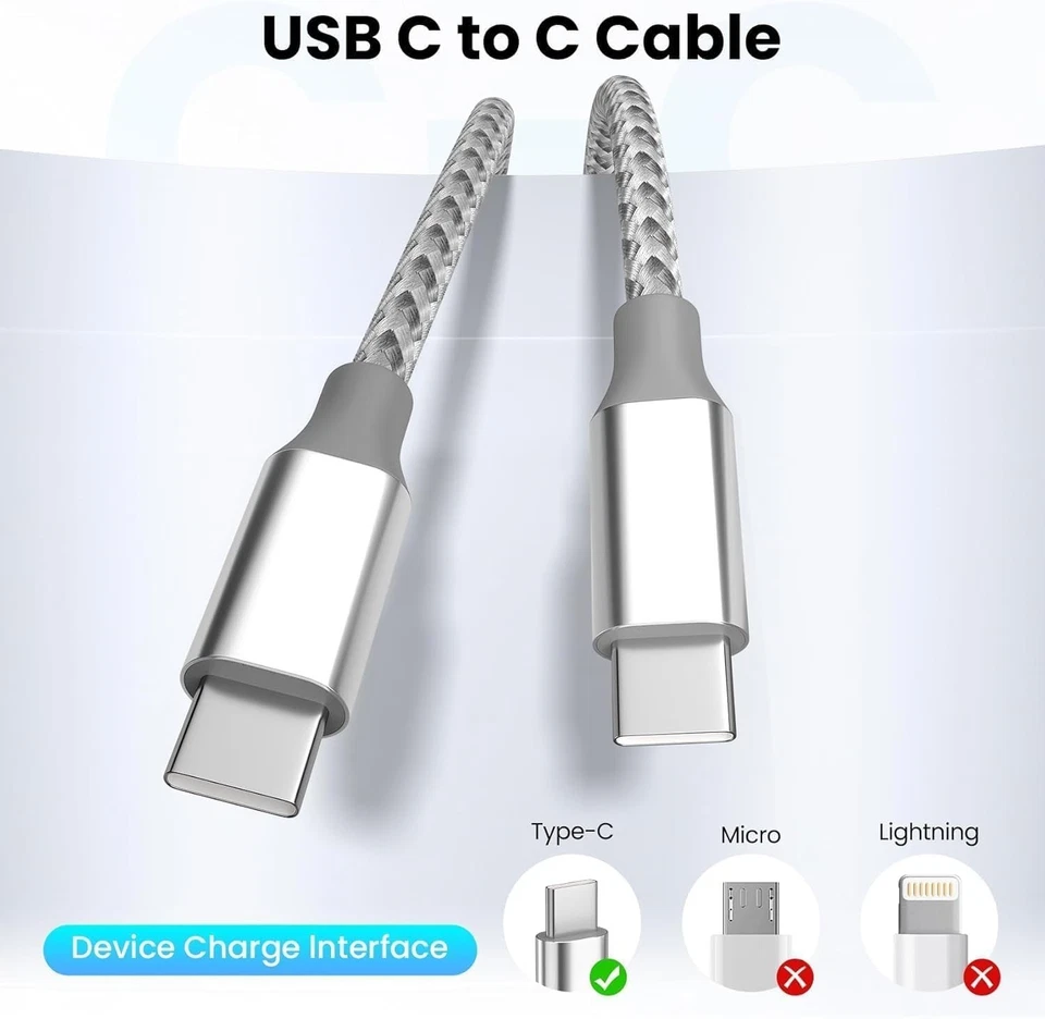 3 Pack 10ft USB C to Type-C Fast Charger Cable Braided For iPhone 11, 12, 13, 14 - Image 2 of 4