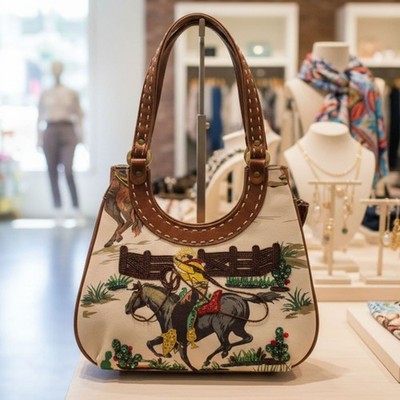 Vintage Isabella Fiore Western Rodeo Cowboy Bucking Bronco Beaded Handbag