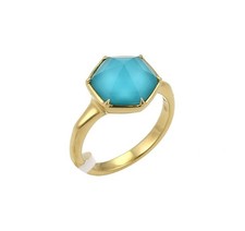 Stephen Webster Deco 4ct Blue Quartz 18k Yellow Gold Hexagon Ring - Size 7