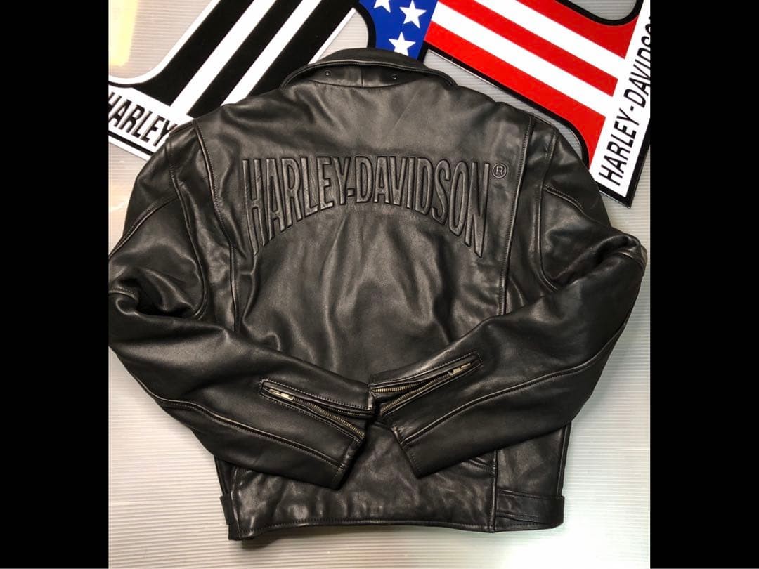 [Very rare] Harley-Davidson leather double riders jacket size:L Black JP 2601TK image 8