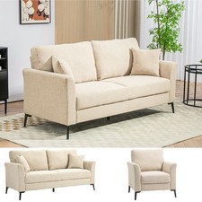Modern Upholstered Sofa with Metal Legs, Wood Frame, Beige