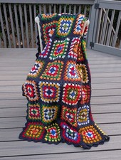 Vtg Handmade Crochet Granny Square Afghan Blanket Throw Multiple Colors 72"x57"