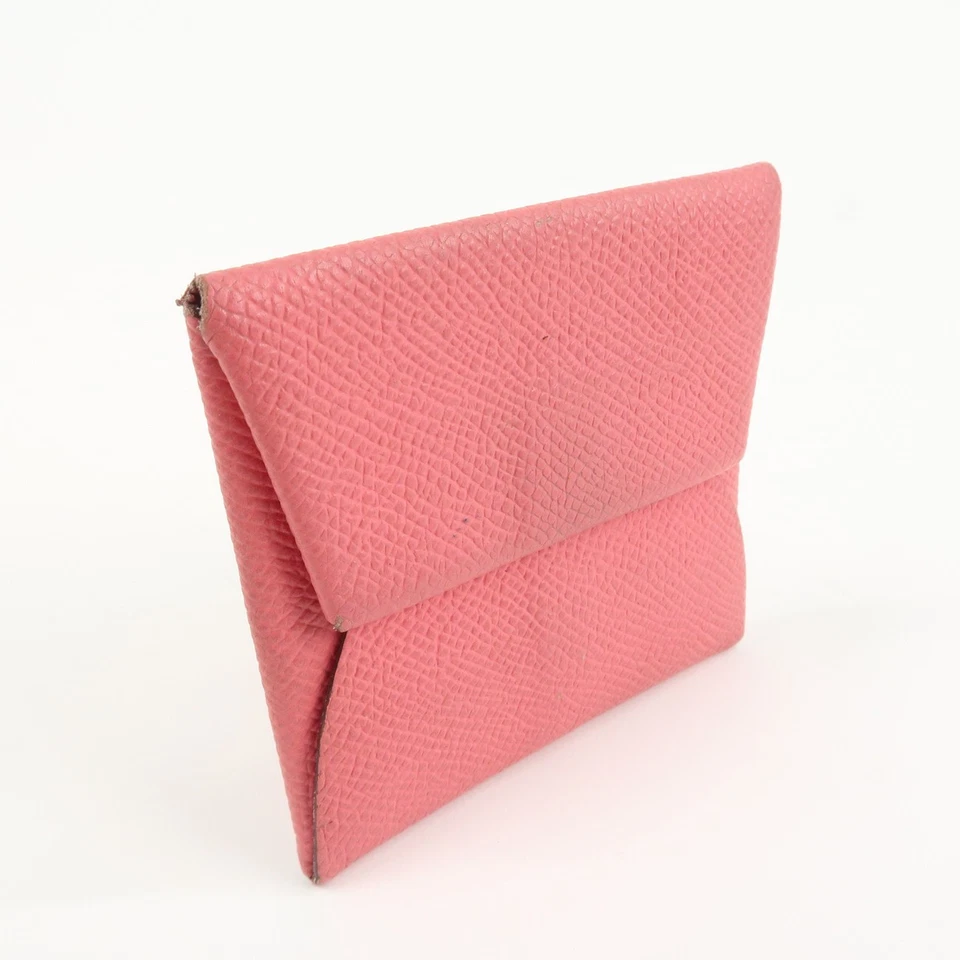 Authentic HERMES Bastia Epsom Leather Coin Case A Stamped Rose Azalee Used F/S - Imagem 4 de 4