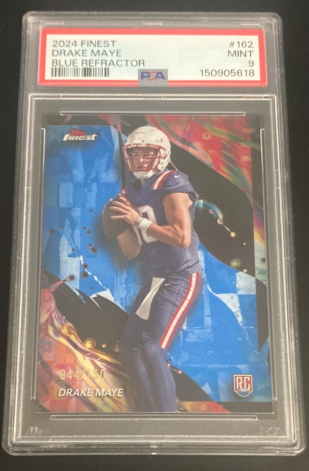 2024 Topps Finest - Uncommon Drake Maye #162 Blue Refractor /150 (RC)