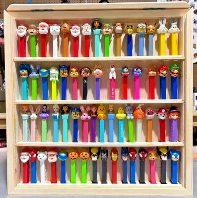PEZ dispenser Display Case keep PEZ Dust FREE Wall hanging item Unfinished Wood