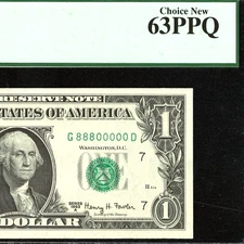 NEAR SOLID # 88800000 Fancy Binary serial # PCGS 63 PPQ $1 series 1963A non star