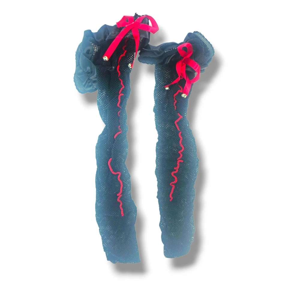 Sexy Frederick's Of Hollywood Leg Ware Negro Rojo Pequeño Jingle Bell Red con Encaje Foto 3 de 4