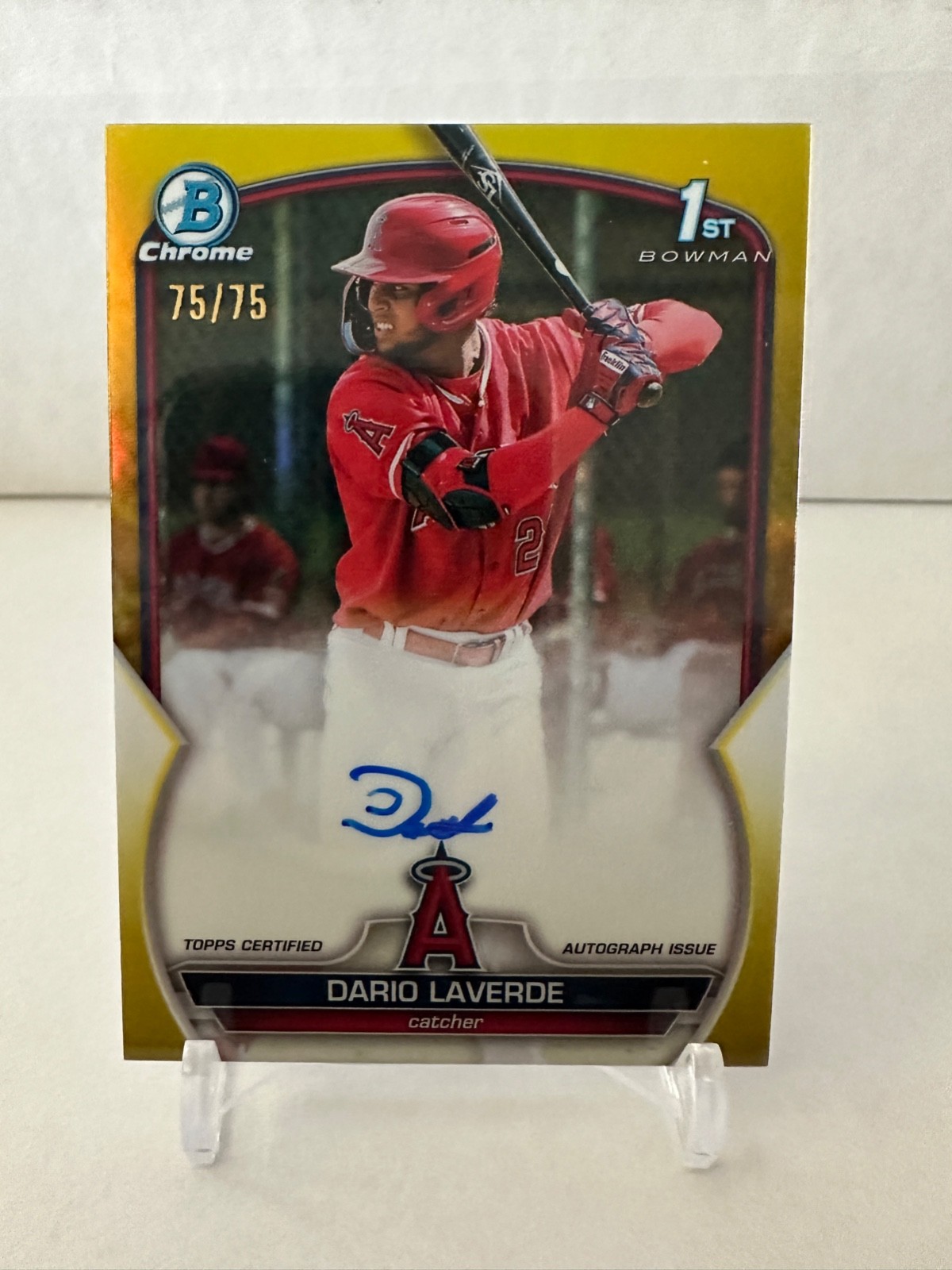 2023 Bowman Dario LaVerde Chrome Yellow Refractor 1st Auto 75/75 Angels