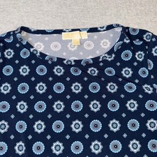 Michael Kors Navy Blue Medallion Print Long Sleeve Shift Dress Large