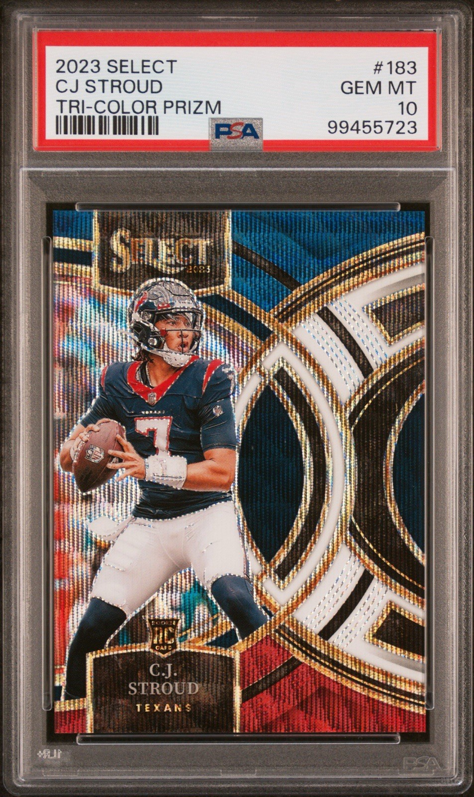 C.J. Stroud Rookie 2023 Select Premier Level #183 Tri-Color Prizm /225 RC PSA 10