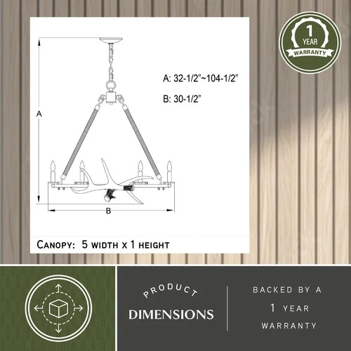 Vaxcel Lighting H0261 Breckenridge 6 Light 31"W Antler Ring - Grey - Picture 8 of 12