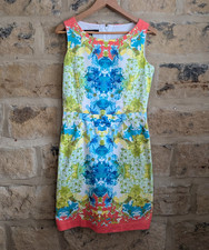 Multicolour Floral Sheath Sleeveless Knee Length Round Neck Satin Dress UK 10