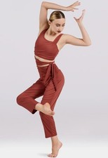 Balera Cutout Leotard Terracotta Orange Jumpsuit Adult Small Tie Waist Dance