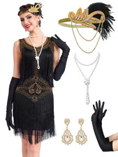 Gatsby Flapper Sequin Dress Small w Accessories 1920s Paisley Retro