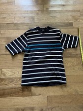Vintage USA Made Duffel Striped T Shirt Black Blue Teal White Preppy XL L Skater