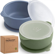2-Pack Baby Bowls with Suctions, Lids, Bpa-Free Silicone Slate