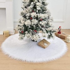 79 Inch Christmas Tree Skirt, Extra Large Thick Faux Fur, White Plush Velvet ...
