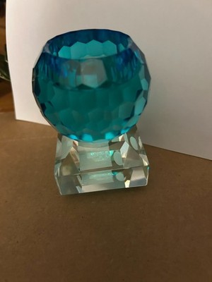 Equisite Blue and Clear Crystal Tea Light Candle Holder  NEW