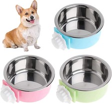 Crate Dog Bowl; Removable Stainless Steel Hanging Pet Cage Bowl Food & Water Fee