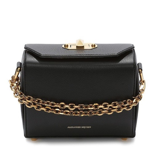 Alexander McQueen Box 19 Fine Grain Leather Chain Shoulder Bag Black Pre-owned