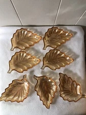 (7) Vintage Marigold Carnival Glass Leaf Tidbit/Trinket Dishes 6"