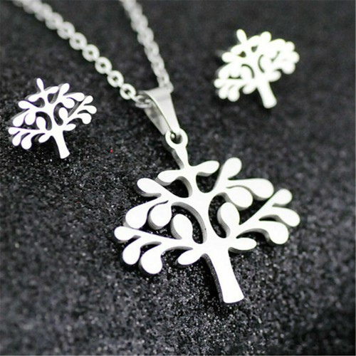 Edelstahl Damen Silber Schmuck Set Anhänger Ohrringe Halskette Charm Geschenk - Bild 20 von 39
