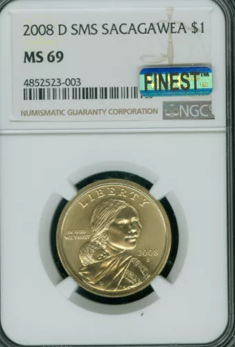 2008 D SACAGAWEA LABEL DOLLAR NGC MS69 SMS MAC FINEST GRADE MAC SPOTLESS .