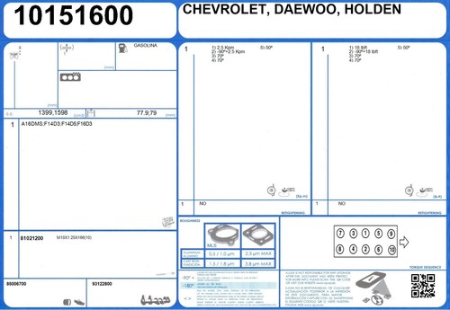 Cylinder Head Gasket Set DAEWOO NUBIRA 16V 1.6 109 F16D3 (7/2003-3/2005) - Picture 2 of 2