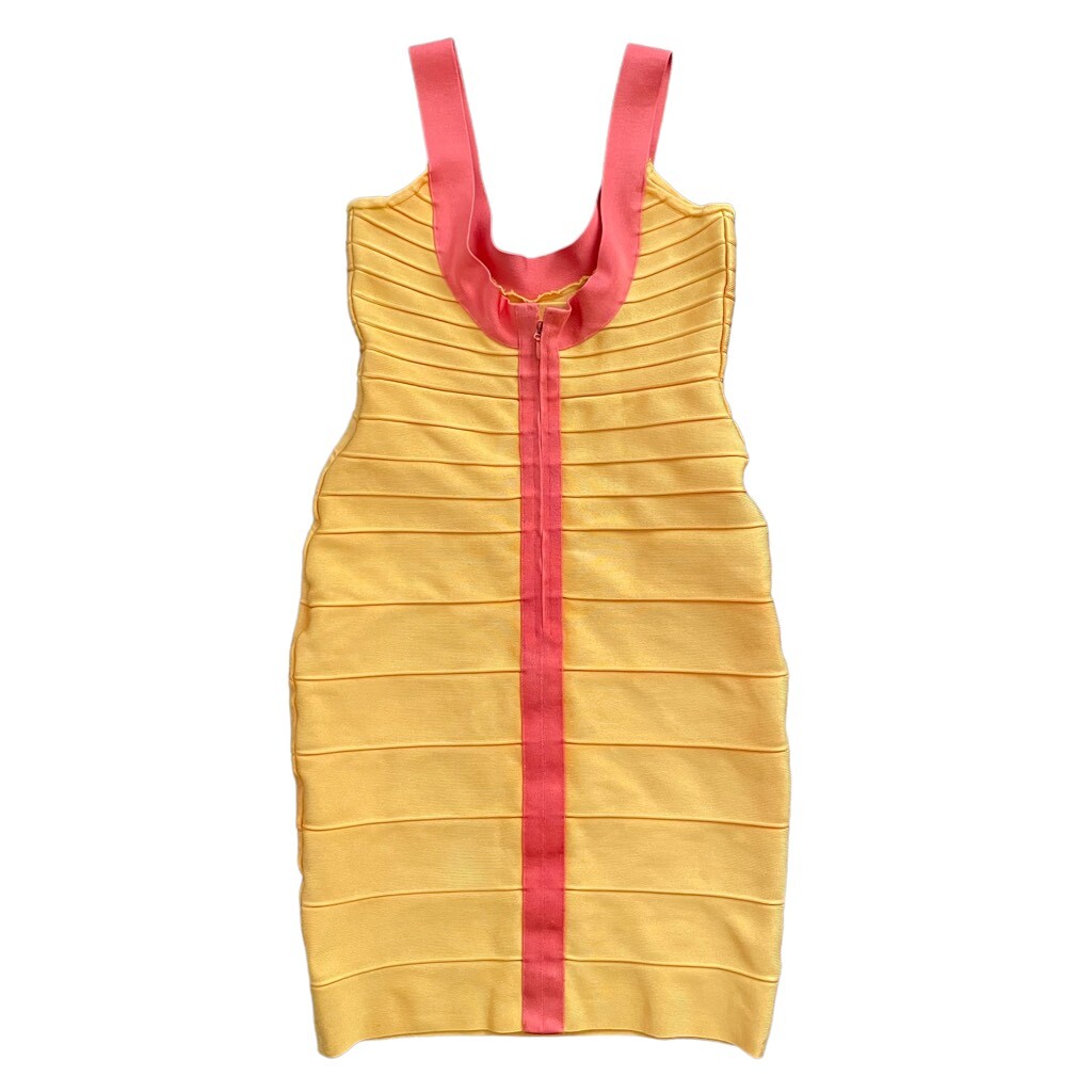herve leger pink and orange dress Herve Leger Paris Color Block Bandage Dress Size S/XS Pink Orange Black Elastic