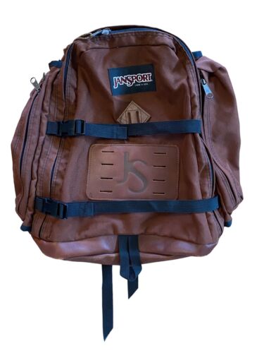 Vintage 1990s Jansport Leather Bottom Backpack Day Pack Large Brown Made in USA - Picture 1 of 11