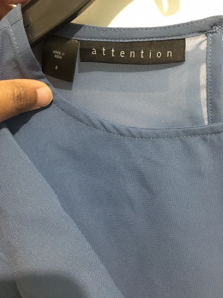 Blusa Prendas para el torso Attention Manga 3/4 Tejido Transparente Volantes Cuello Redondo Blusa Talla Pequeña Foto 4 de 4