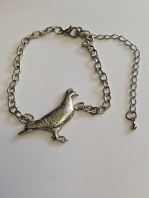 B04 Pigeon  English Pewter Anklet / Bracelet Handmade in Sheffield attached