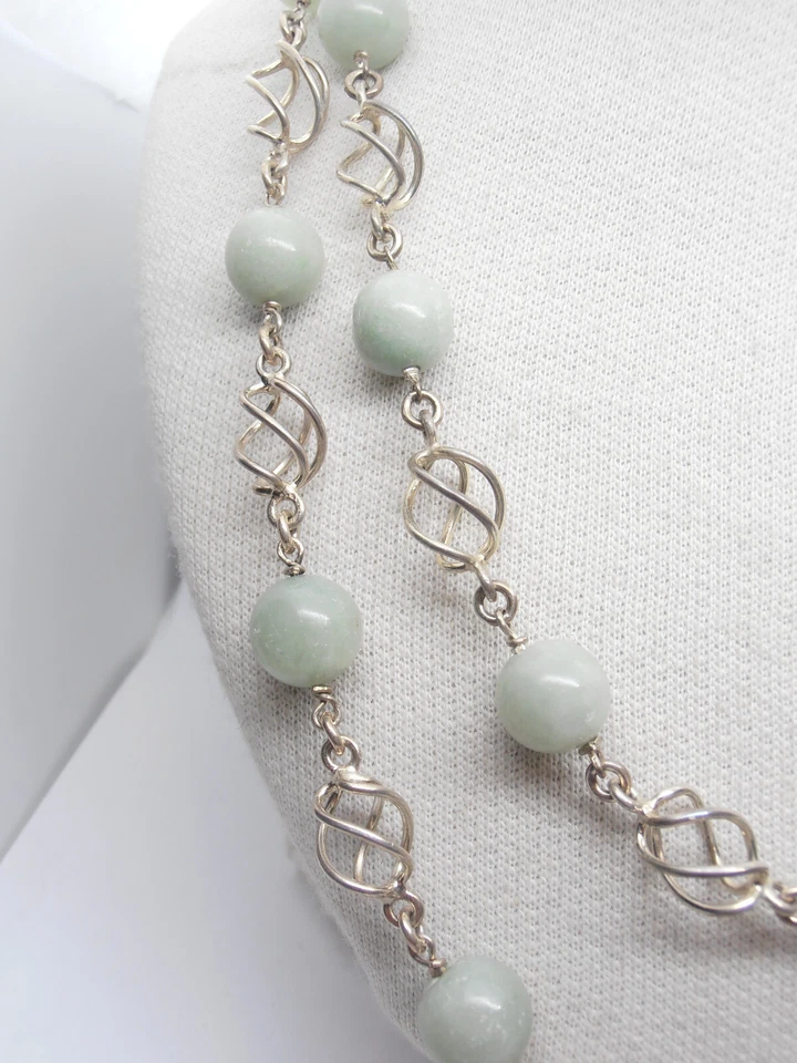 Collana in GIADA naturale e ARGENTO 925 - Girocollo Pietra Dura Verde - Immagine 2 di 4