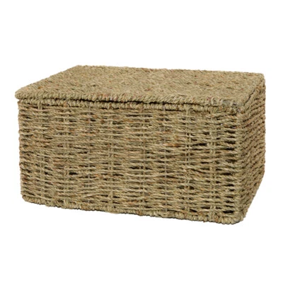WICKERFIELD Seagrass Woven Storage Basket With Lid Gift Basket Hamper UnderBed Storage
