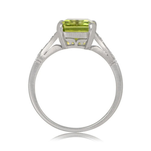 3.3Ct Emerald Cut Green Peridot Diamond Solitaire Wedding Ring White Gold Finish - Picture 4 of 10