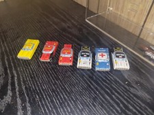 6 Vintage Japan Tin Lithograph Cars Fire Chief, Taxi, Police, Ambulance
