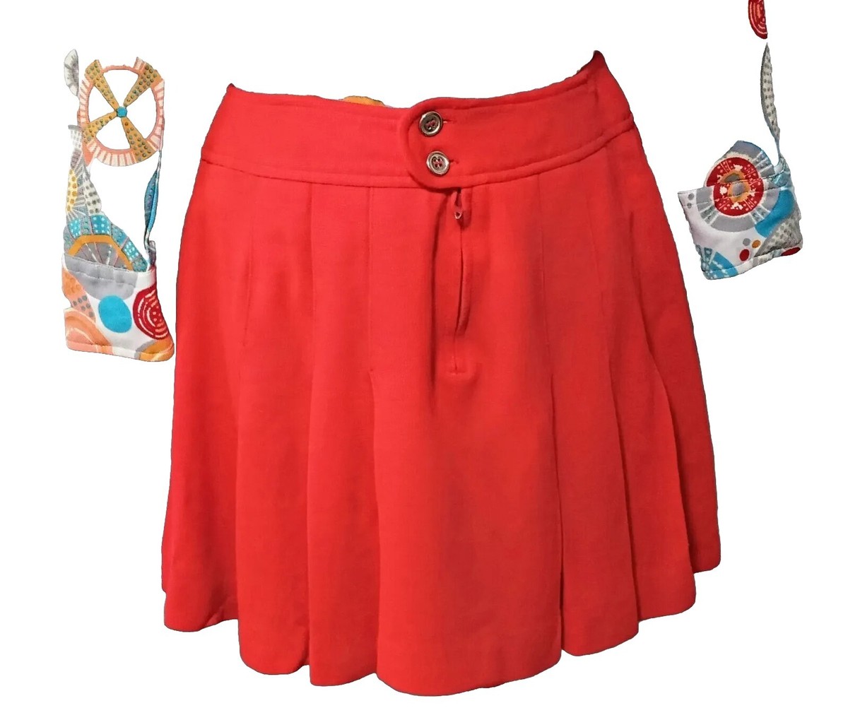 Xtrovert Vintage Tennis/Golf Midi Flare Red Polyester Knit Flip Skirt Size