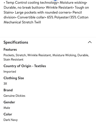 Genuine Dickies Men's FLEX Short Sleeve Work Shirt with Temp Control Cooling - Picture 7 of 8