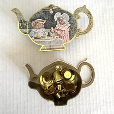 Vintage 1983 B. Shackman Mini 14-piece Gold Tea Set w Victorian Container Box